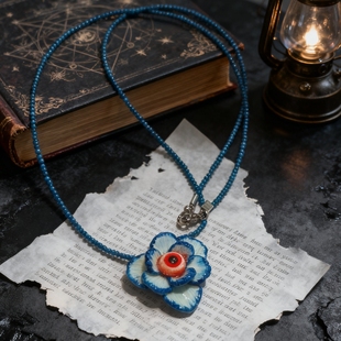 哥特暗黑系眼球眼珠花朵吊坠项链小众设计感生日礼物