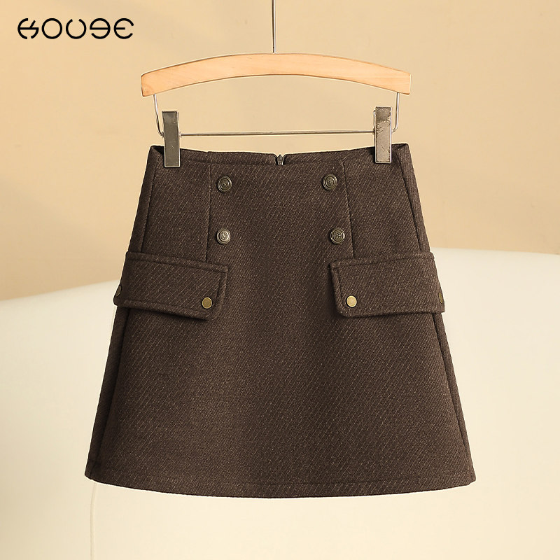 设计感小个子毛呢短裙女冬款2023新款气质呢子裙裤高腰a字半身裙