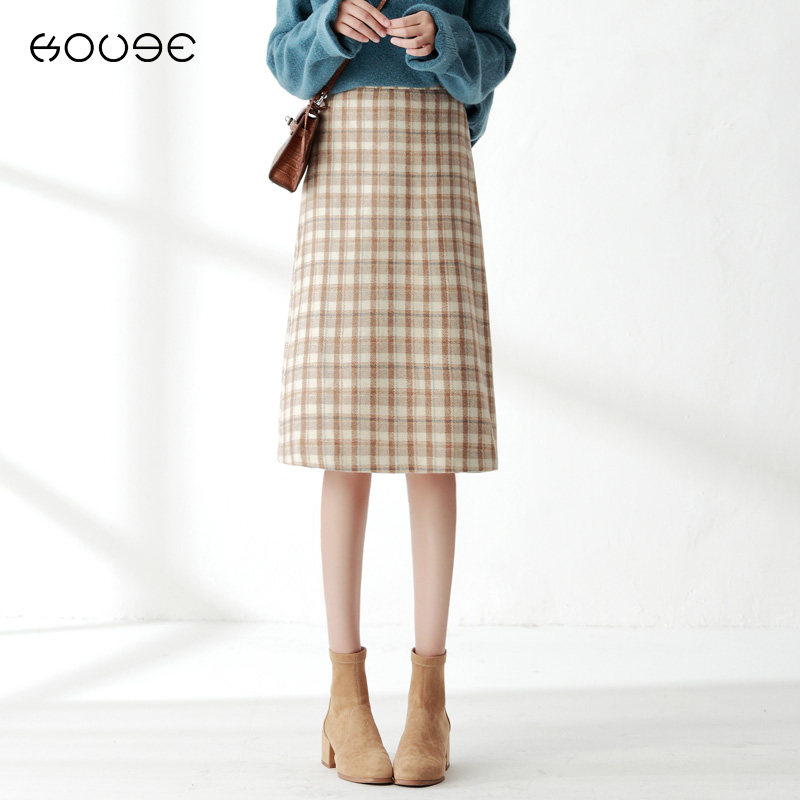 格子毛呢半身裙秋冬女2020新款高腰a字裙包臀裙中长款冬天配毛衣