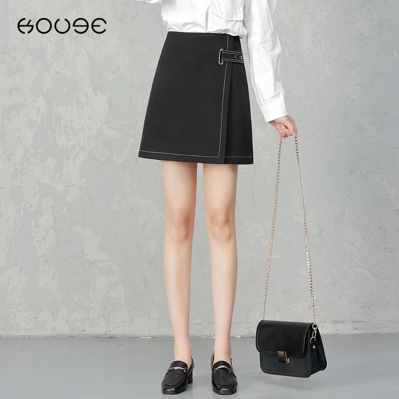 高腰a字裙半身裙女秋冬2020新款不规则半裙职业西装裙子黑色短裙