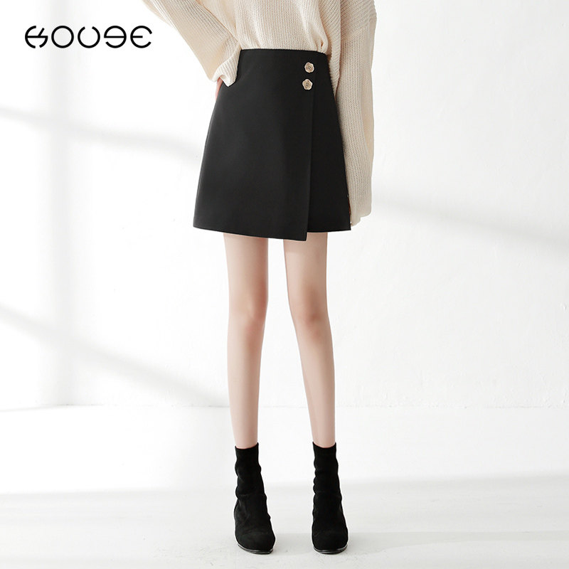 不规则半身裙秋季高腰a字裙裙子女2020新款显瘦工装半裙黑色短裙