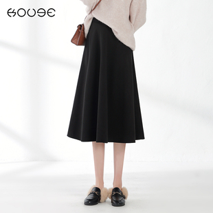 毛呢半身裙女秋冬季2021新款加厚大摆裙高腰伞裙中长款裙子百褶裙