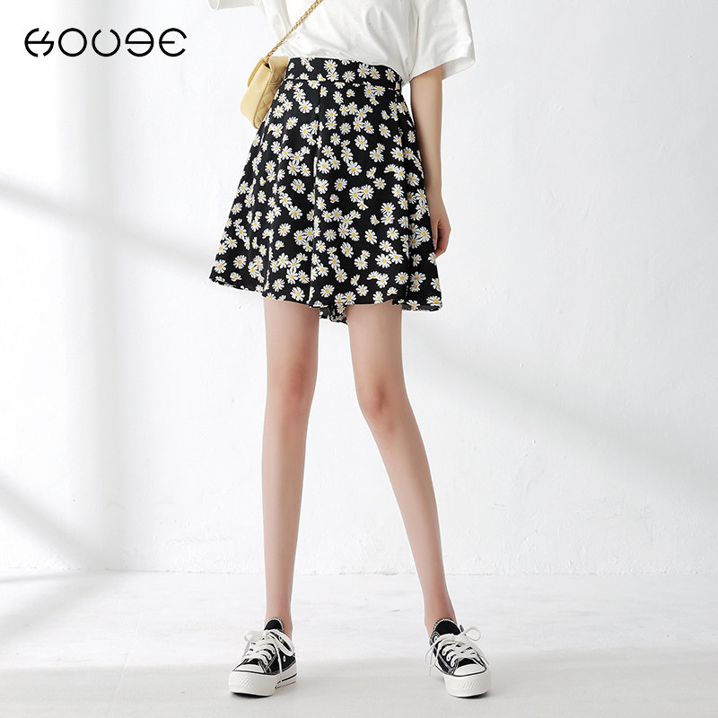 小雏菊五分裤女夏季新款休闲碎花a字裤高腰阔腿短裤宽松雪纺裤裙