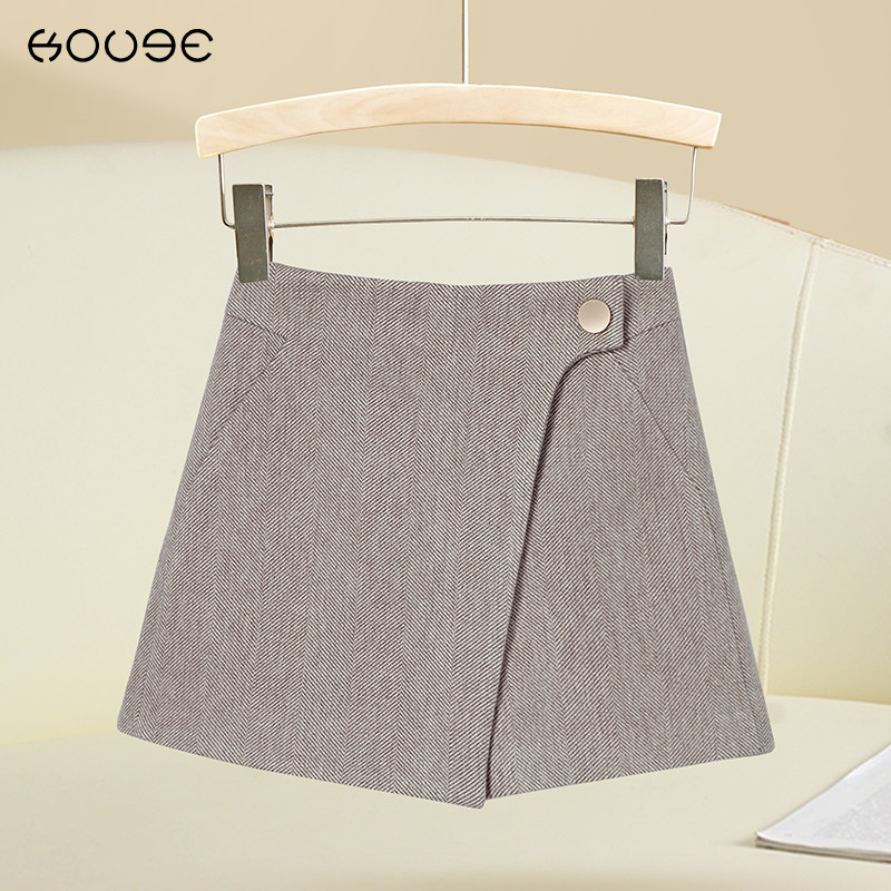 裙裤2023年新款秋冬毛呢女半身裙不规则毛呢加厚小个子a字短裤潮