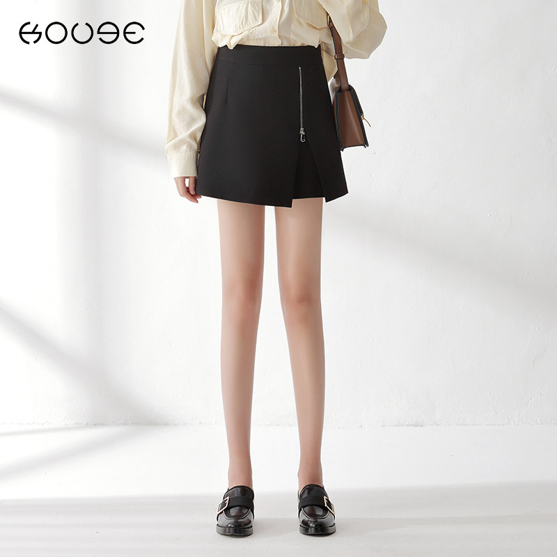 高腰裙裤女秋冬2020新款a字裙显瘦不规则开叉西装短裤裤裙短裙子