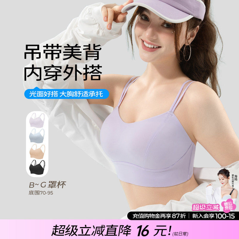 糖粒大胸显小胸细肩带美背心式内衣抹胸运动聚拢防下垂大码文胸罩