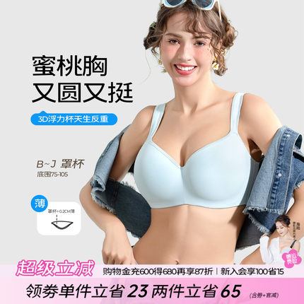 糖粒大码无痕内衣女薄款文胸大胸200斤胖mm胸罩聚拢防下垂调整F