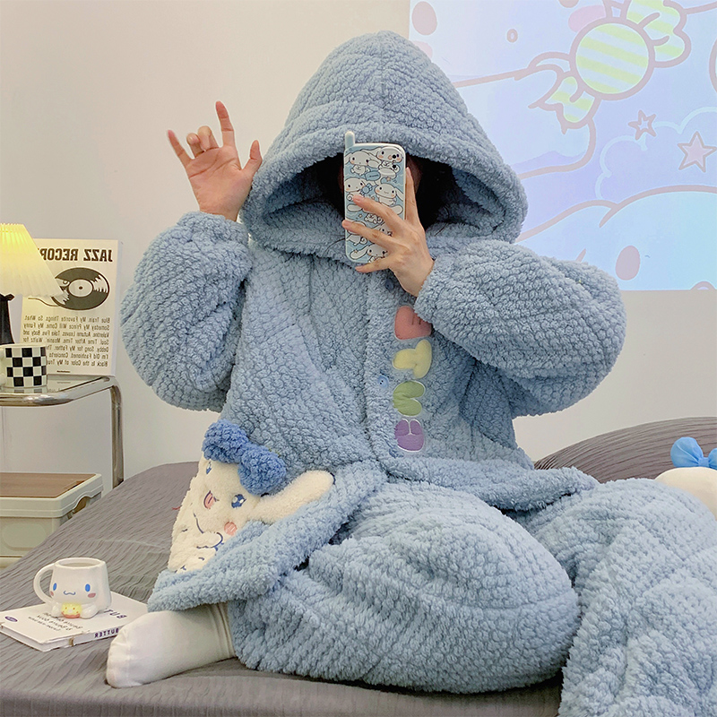 三层夹棉加绒睡衣冬日居家版睡衣皮肤保暖女家居服套装185