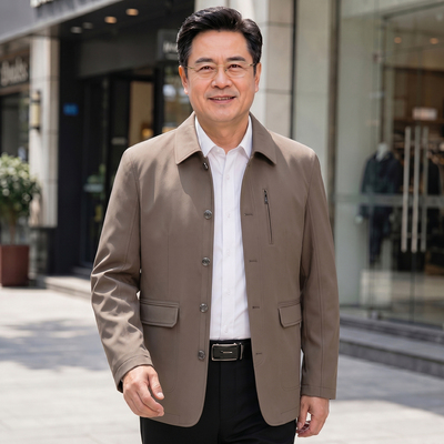 1724款爸爸外套春秋季中年男装翻领纽扣上衣中老年人男士夹克P60
