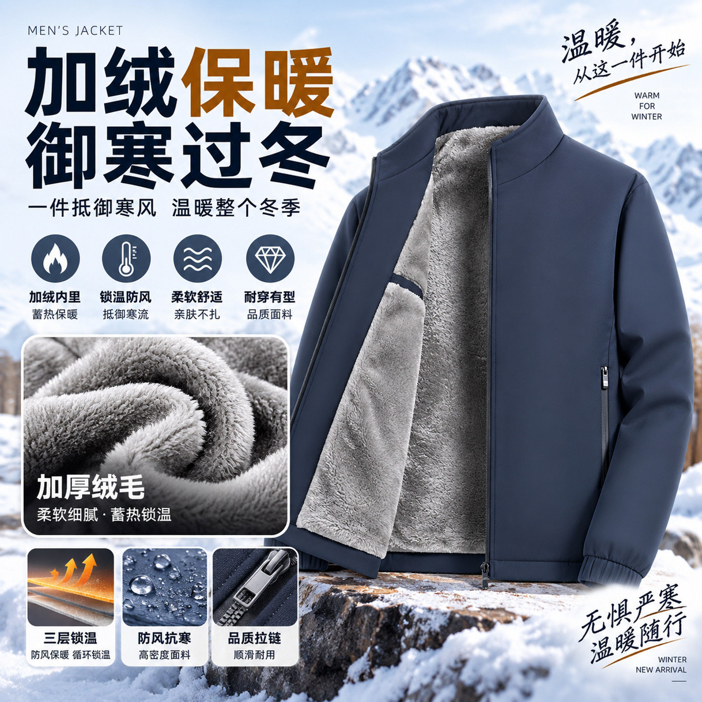 531加绒加厚夹克男拉链中年立夹克