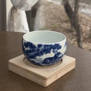 景德镇柴窑制作 青花瓷玉兔呈祥纯手工龙纹手绘青花主人杯柴窑烧