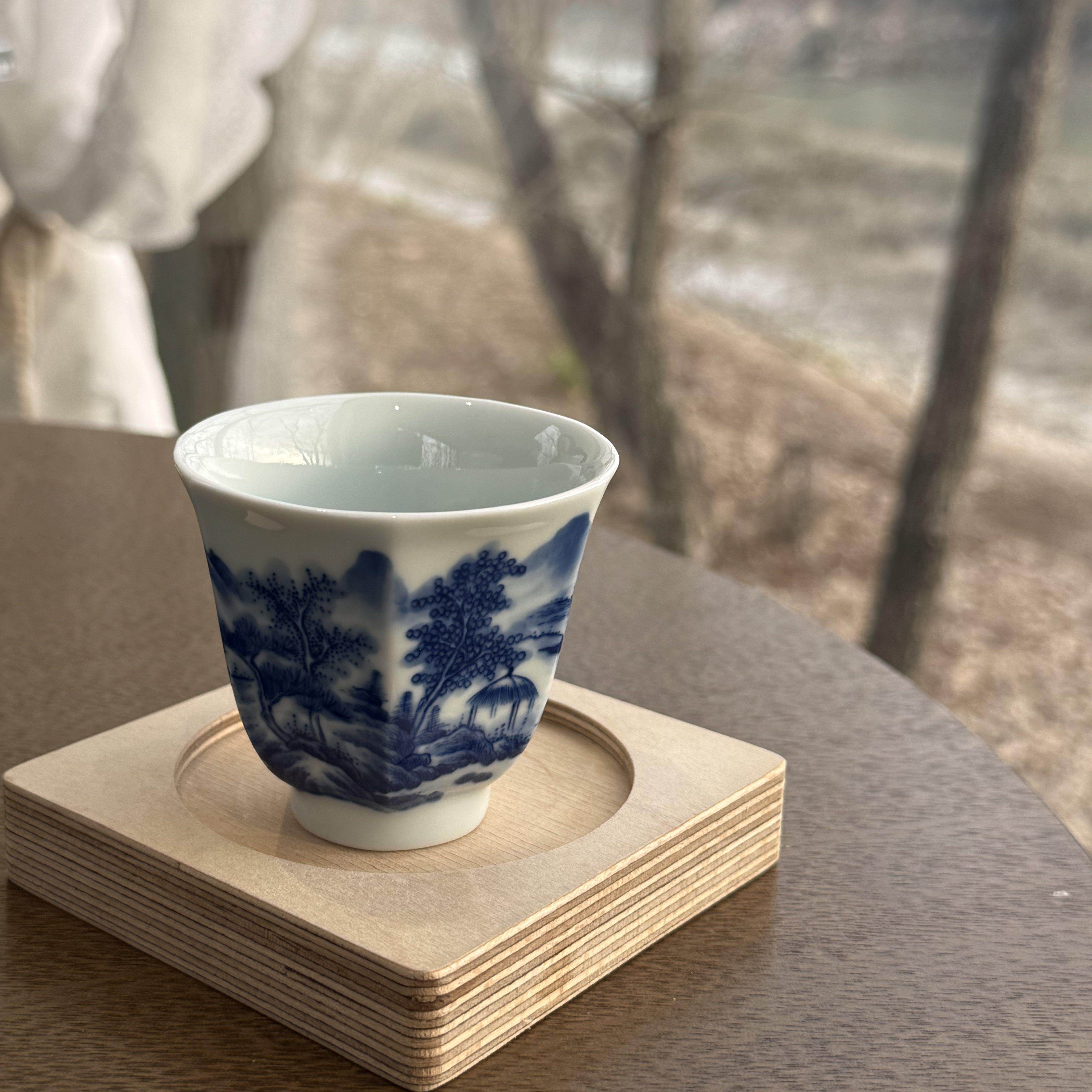 景德镇陶瓷艺术名家手绘青花柴窑主人杯山水雪景闻香杯轻奢柴窑烧