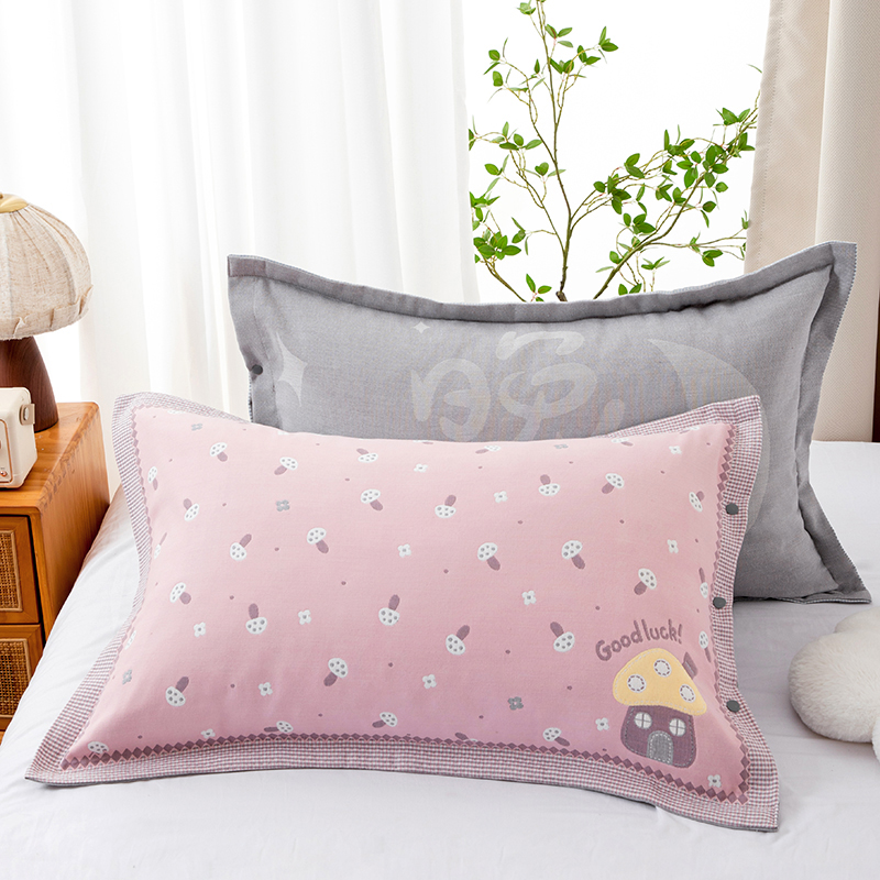 新款棉纱布按扣枕套一对高密细纱全包不脱落枕头套成人家用枕芯套