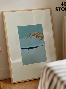 4ES |蓝色雪山 油画风质感现代黑白原木实木装饰画框油画布微喷