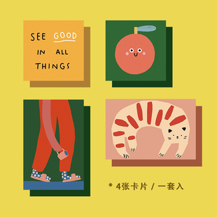 4ever 装 stories 卡通文字系列插画 饰卡片套装 懒猫与我