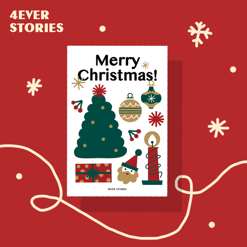 4ES | Merry Christmas圣诞树韩式ins卡通手绘明信片装饰卡片墙贴
