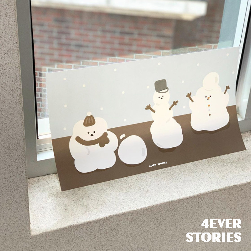 4es | 三个小雪人 韩国ins插画师 可爱海报画芯 儿童房家居装饰画