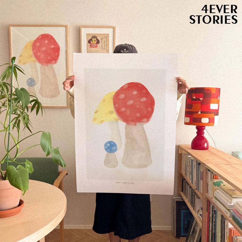 4ES|花和春日 手绘感插画花朵小猫水彩艺术海报 原木实木装饰画框图片