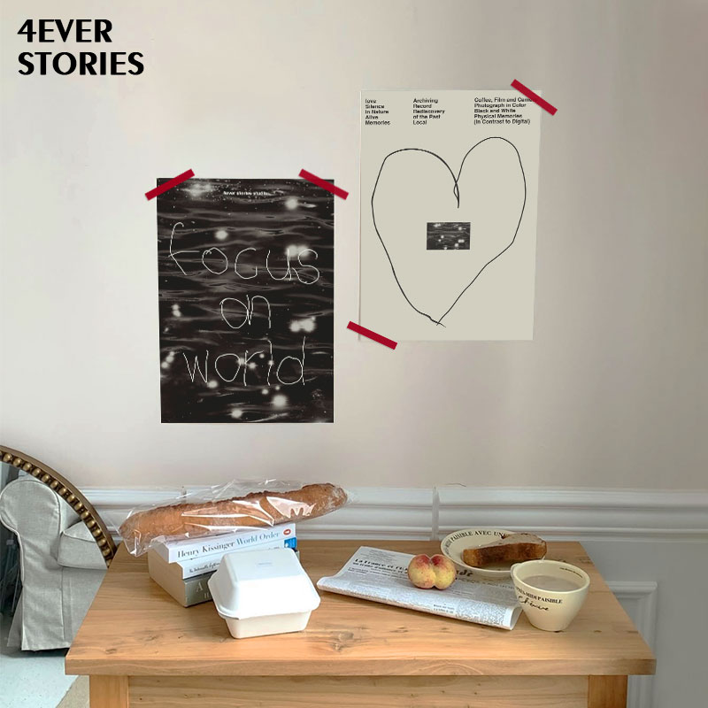 4ES |极简爱心 艺术手绘黑白氛围感 小酒馆卡片咖啡厅餐厅海报