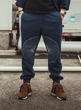 HDK(海觉）TANNERY  INDIGO 450克重磅束脚裤绣花 菊花裤 KAPITAL