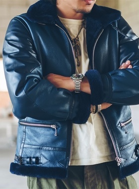 HDK(海觉）18FW B-3澳洲皮毛一体拼接horse hide蓝染马皮B3