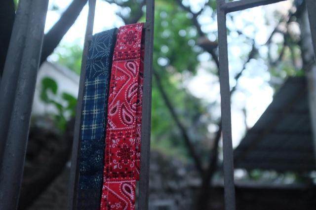 focusblue 腰果花bandana靛青蓝染百家布印花 风格布腰带