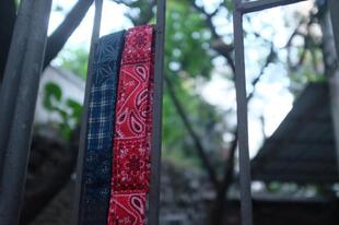 focusblue 腰果花bandana靛青蓝染百家布印花 风格布腰带