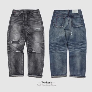 TORKERS 宽松洗水补丁破坏牛仔裤 WORK南青山级匠师工艺 PATCH 男