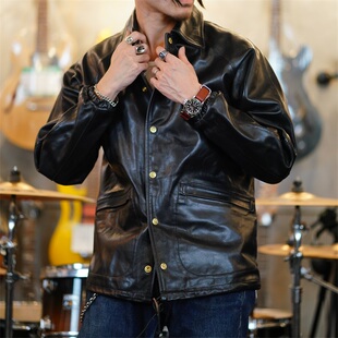 BUCKINGHAM白金汉全粒面透染牛皮教练宽松夹克 CFS HDK 海觉