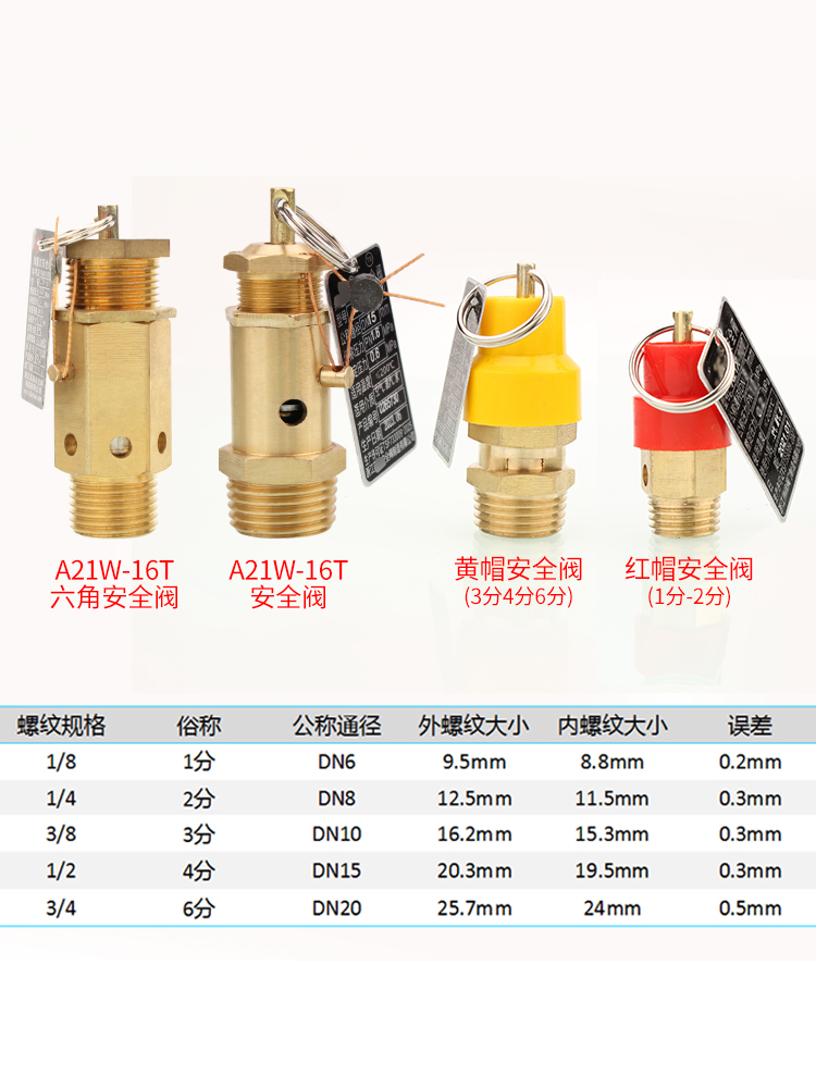 全铜复盛安全阀A21W-16T六角铜安全阀弹簧式泄压阀空压机排气阀