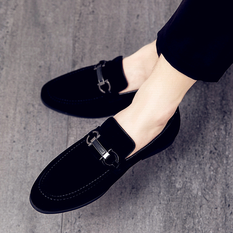 鞋子男鞋2024新款英伦潮流尖头休闲反绒磨砂皮潮鞋男士百搭内增高