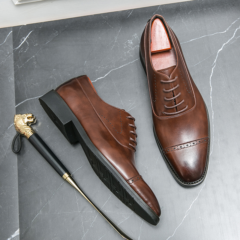 真皮尖头小皮鞋正装商务