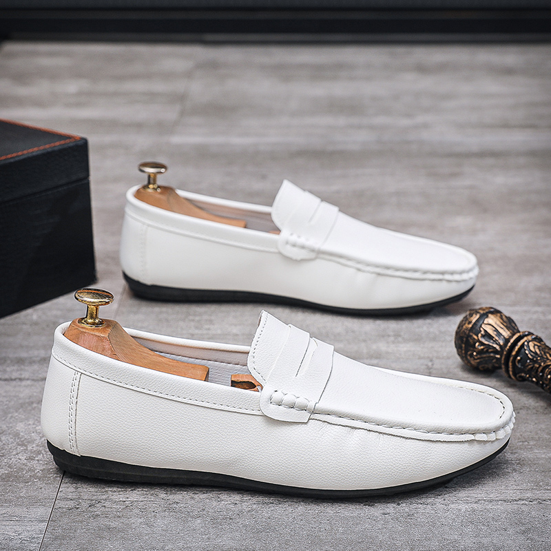 真皮软底懒人白色豆豆鞋