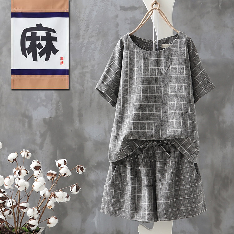 兩件套夏季新款複古文藝棉麻格子短褲女百搭闊腿褲圓領t恤套裝女在類目 女裝/女士精品, 褲子, 休閒褲中 - 來自Buy2taobao.com提供專業的淘寶代購服務