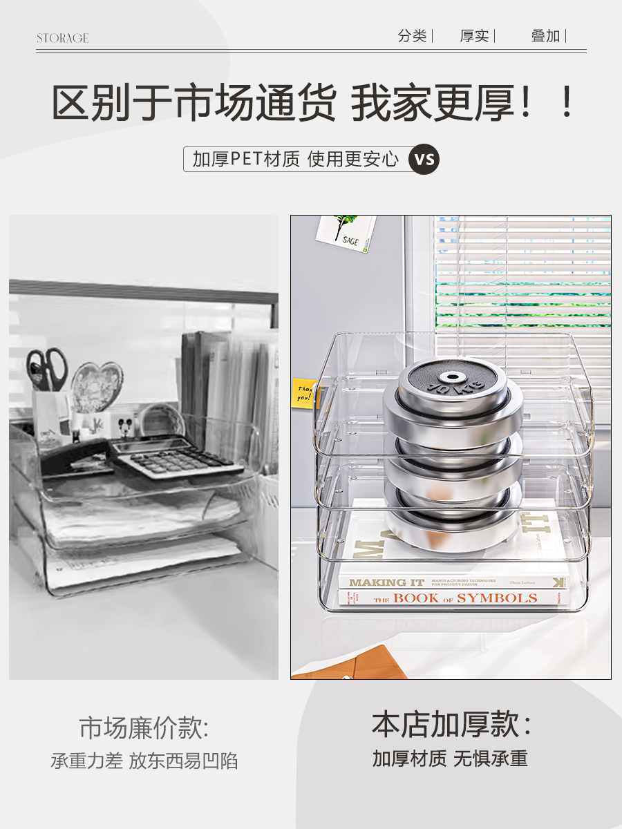 透明桌面星优收纳盒抽屉式家用办公资料文件层书架学生架宿多置舍