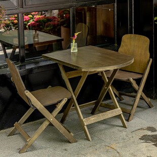 经典简约中古实木折叠桌椅客厅阳台小户型家用餐桌咖啡桌茶几