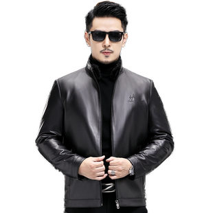 海宁真皮皮衣男头层绵羊皮夹克短款水貂立领羽绒服加厚内胆外套冬