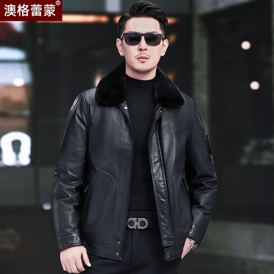 海宁真皮皮夹克男加厚羽绒内胆