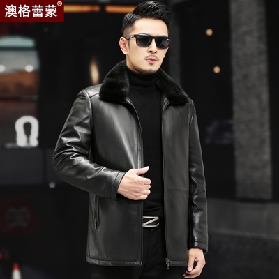 海宁真皮羽绒服男皮衣中老年外套