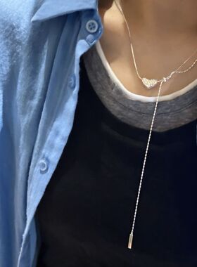 冷淡风极简竖刻纹爱心伸缩项链女可滑动抽拉设计百搭细链少女通勤