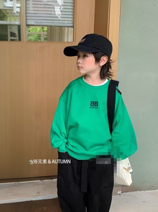 新元素中大童春秋韩版男童印花字母宽松休闲卫衣痞帅潮童上衣T恤