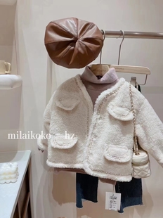 米莱milaikoko冬装韩版女童洋气女时尚夹层棉服羊羔绒小香风外套