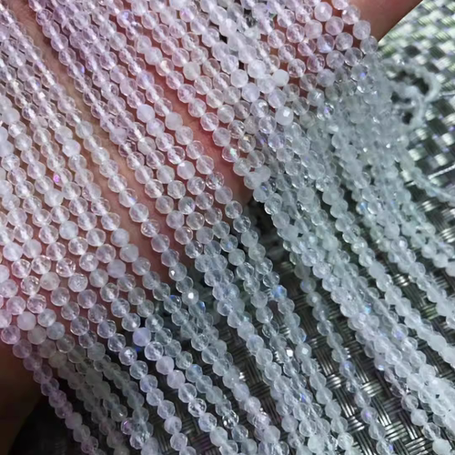 天然水晶 2MM 3MM 蓝月光切面刻面散珠 恋人石半成品 极闪足球面