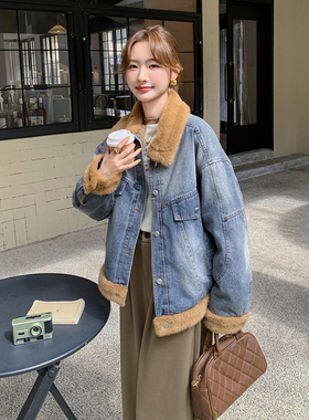 加绒短外套女冬季复古设计感厚棉服高级感羊羔毛上衣6100P190K278