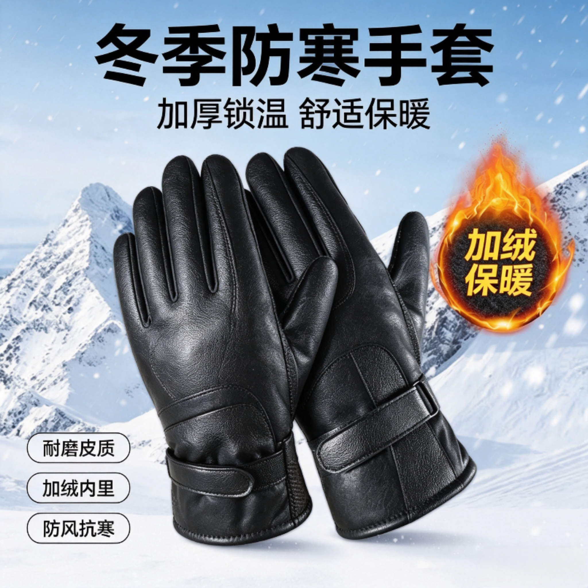 冬季男款棉手套户外运动骑行开车电动车防滑防雨时尚皮手套批发