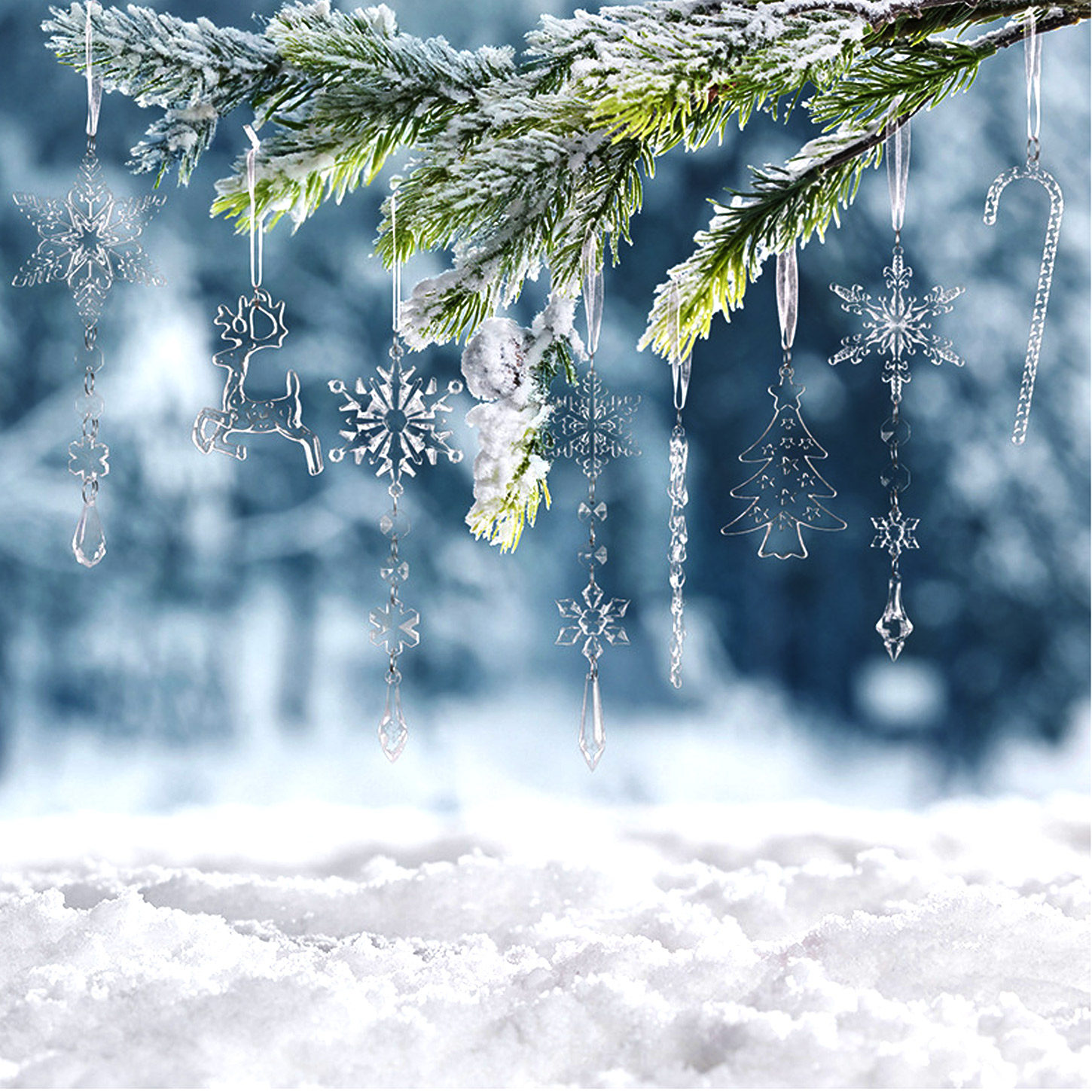 贝才亚克力冰条挂件圣诞树冰柱雪花吊坠透明麋鹿挂件8PCS冰凌吊件