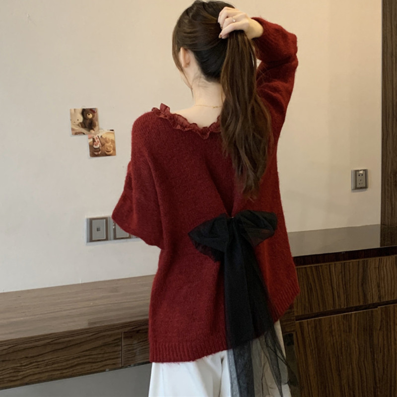 大码时尚后背蝴蝶结圣诞红色毛衣秋冬新款减龄针织衫胖MM上衣女,女装/女士精品,大码内搭,淘宝优惠券,粉丝福利购,淘宝优惠卷