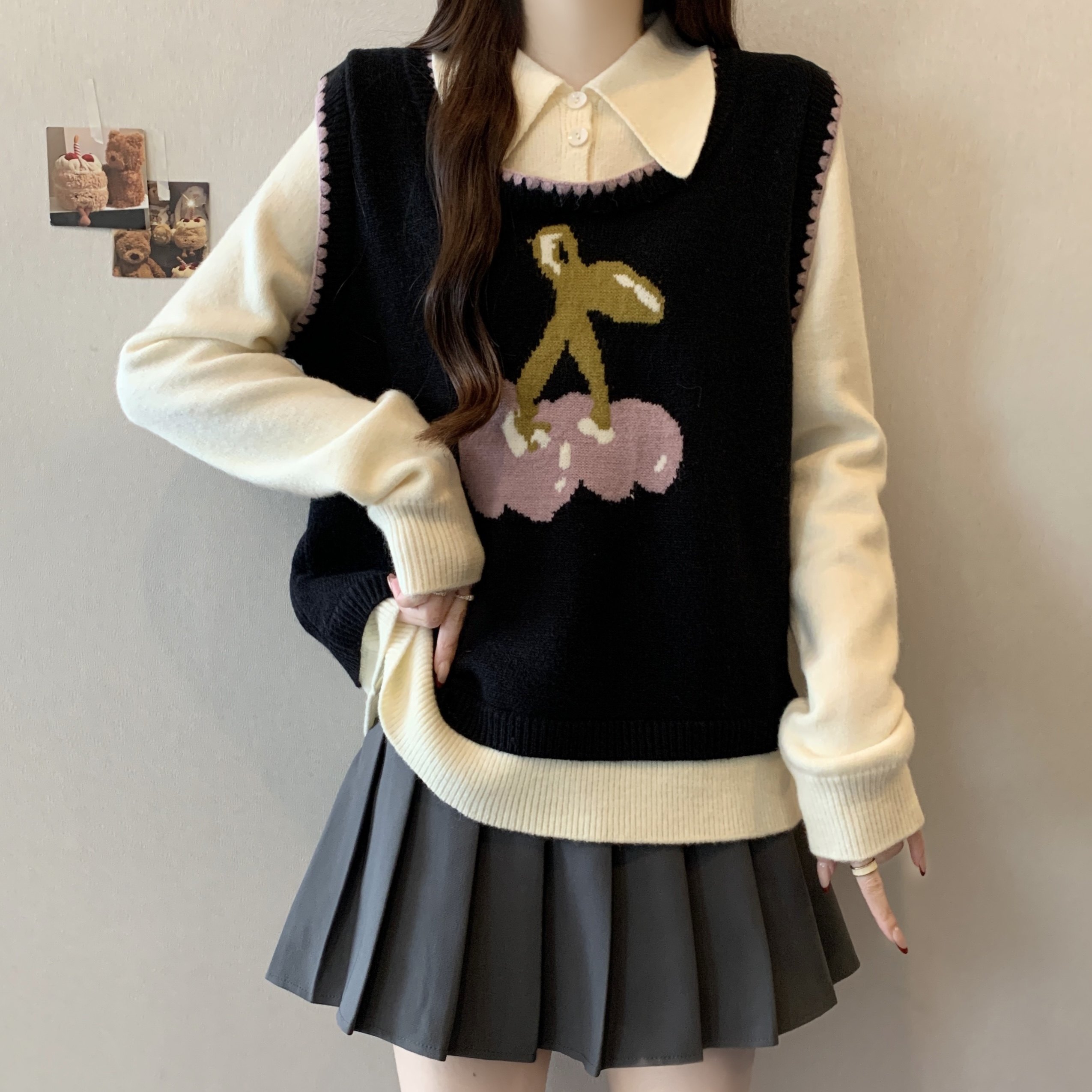 实拍~大码胖mm秋冬樱桃提花毛衣假两件针织衫新款显瘦减龄上衣,女装/女士精品,大码内搭,淘宝优惠券,粉丝福利购,淘宝优惠卷