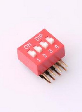 DT-04HT 拨码开关 2.54mm间距 4位 琴键式 90度弯插侧拨凸柄 红色