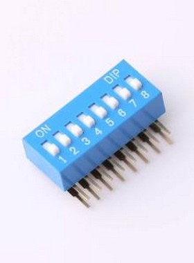 DT-08LT 拨码开关 2.54mm间距 8位 琴键式 90度弯插侧拨凸柄 蓝色